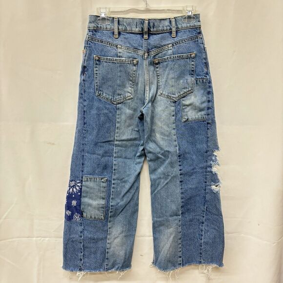 Free People We The Free Patchwork Wide-Leg Pieced Cropped Jeans Sz 27 - Picture 2 of 11